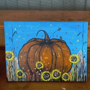 Hand-Painted Pumpkin Canvas Art 9x12 Fall Painting